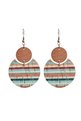 Multicolor Boho Striped Print Wood Drop Earrings