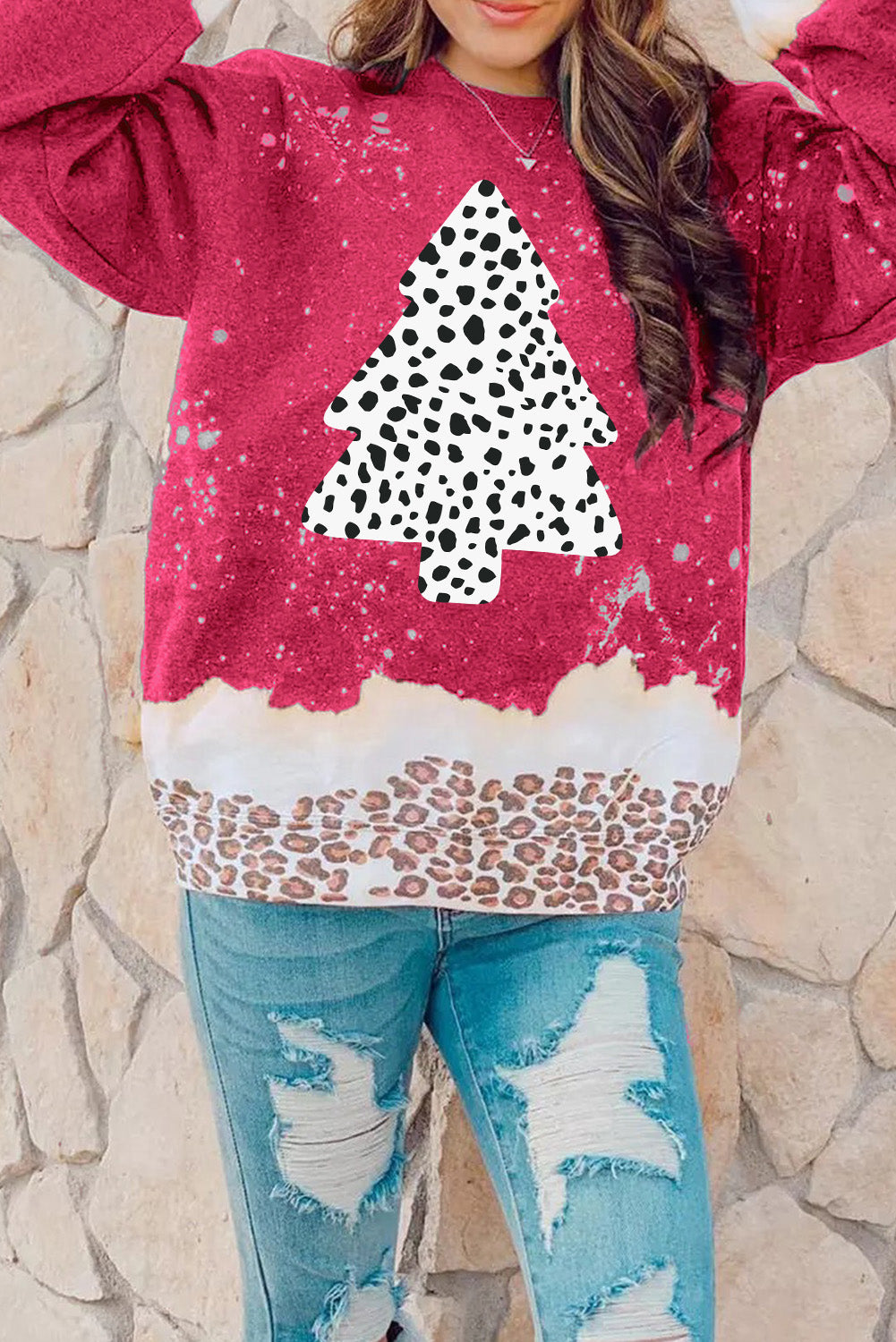 Black Leopard Bleached Pullover Sweatshirt