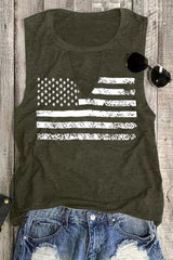 Green Cutout American Flag Print Tank Top