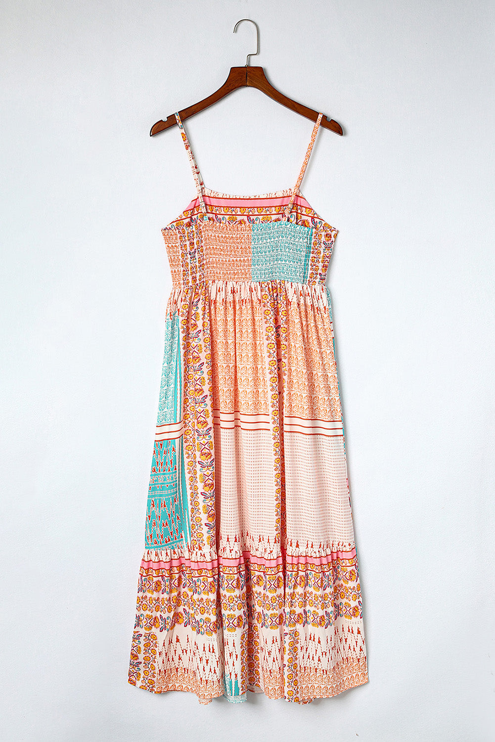 Multicolor Boho Patchwork Print Square Neck Sundress