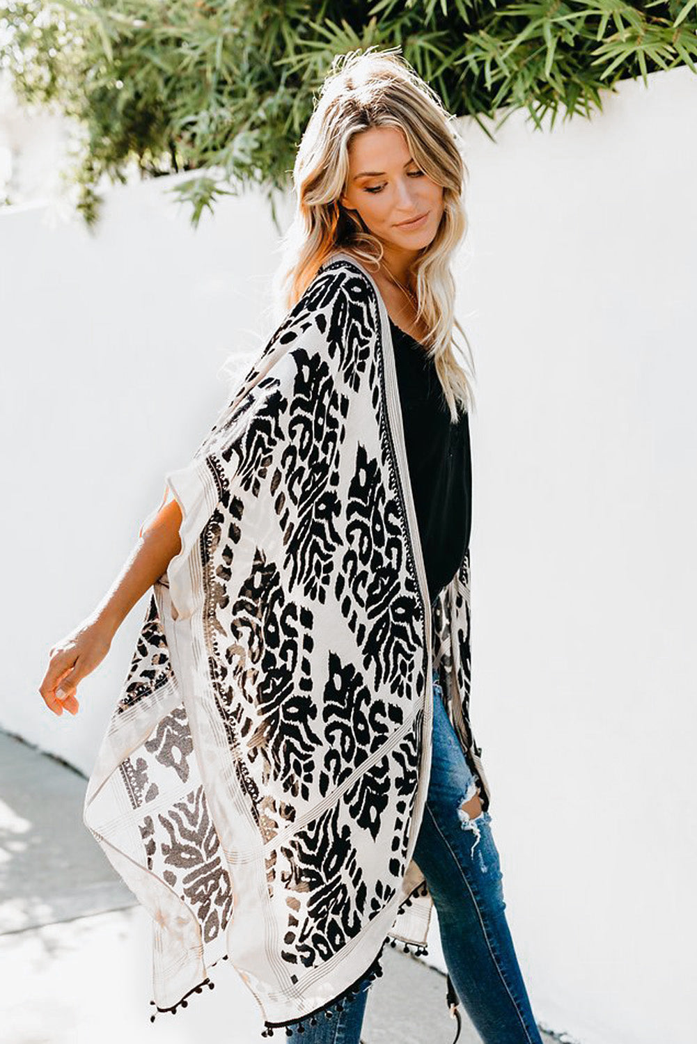 Black Prowess Pom Pom Kimono