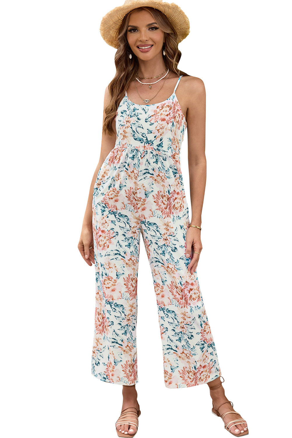 White Floral Patchwork Ribbed Maxi Dress with Pockets