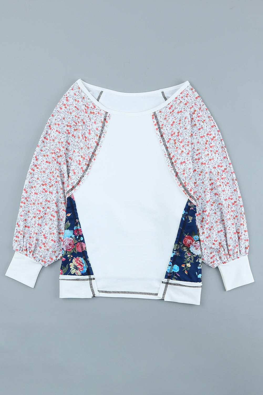 Multicolor Floral Print Patchwork Long Sleeve Top