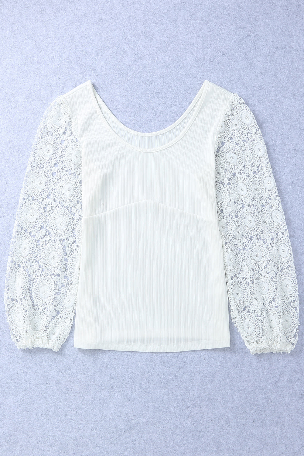 White Contrast Guipure Long Sleeve Ribbed Top