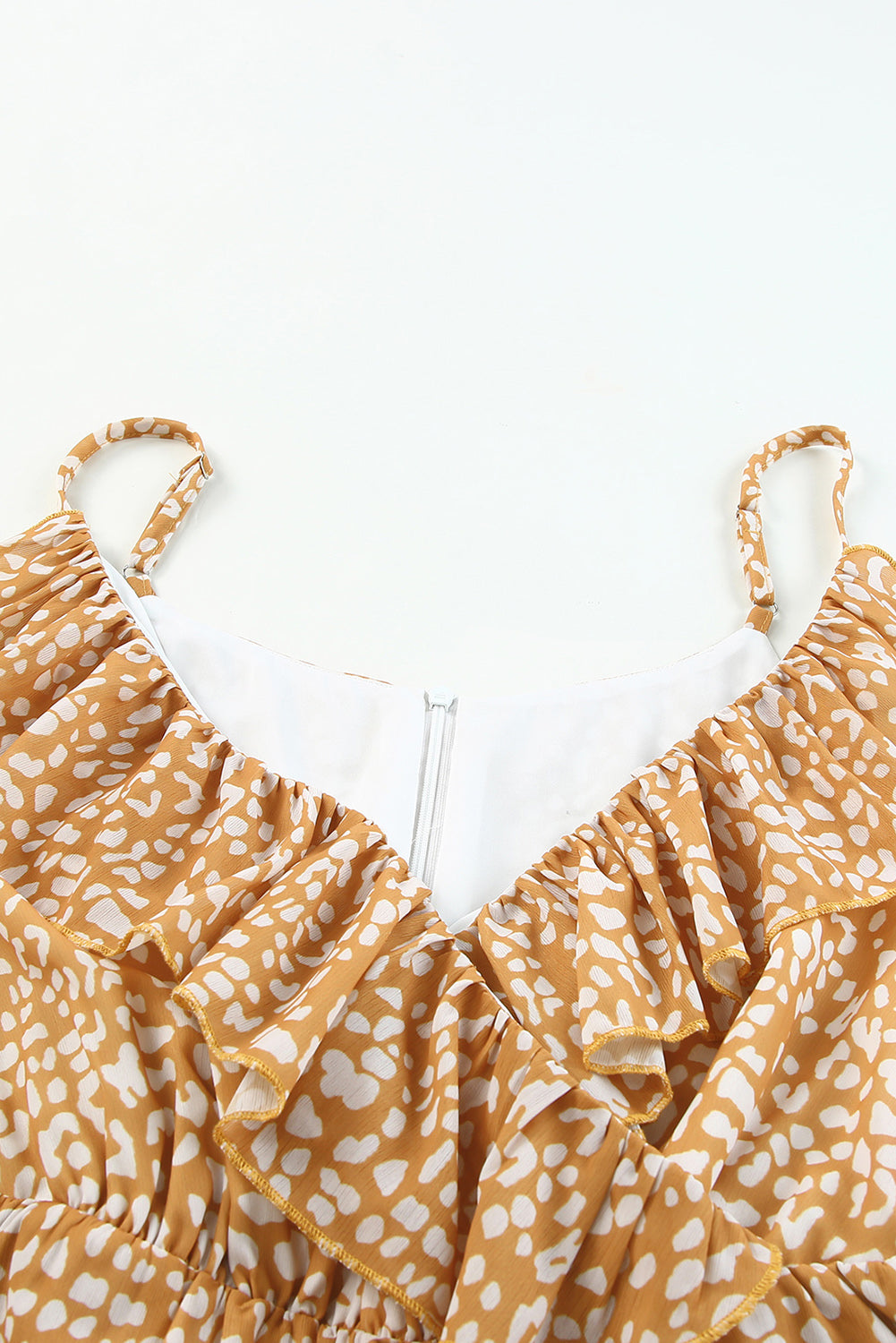 Yellow Leopard Print Drawstring Ruffled V Neck Jumpsuit