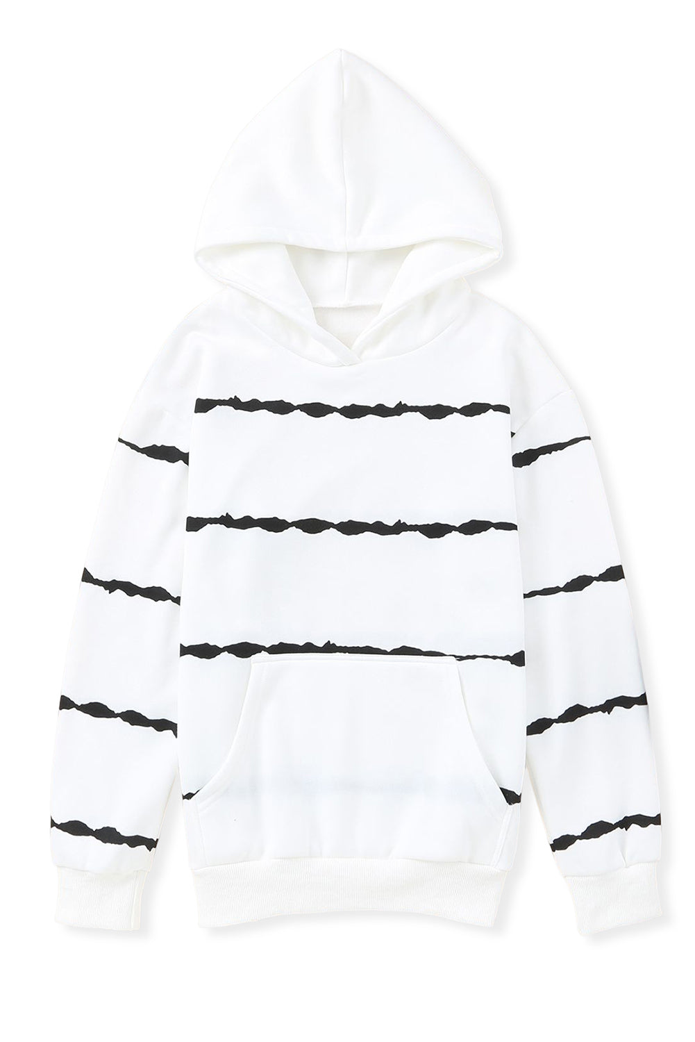 White Irregular Striped Kangaroo Pocket Hoodie