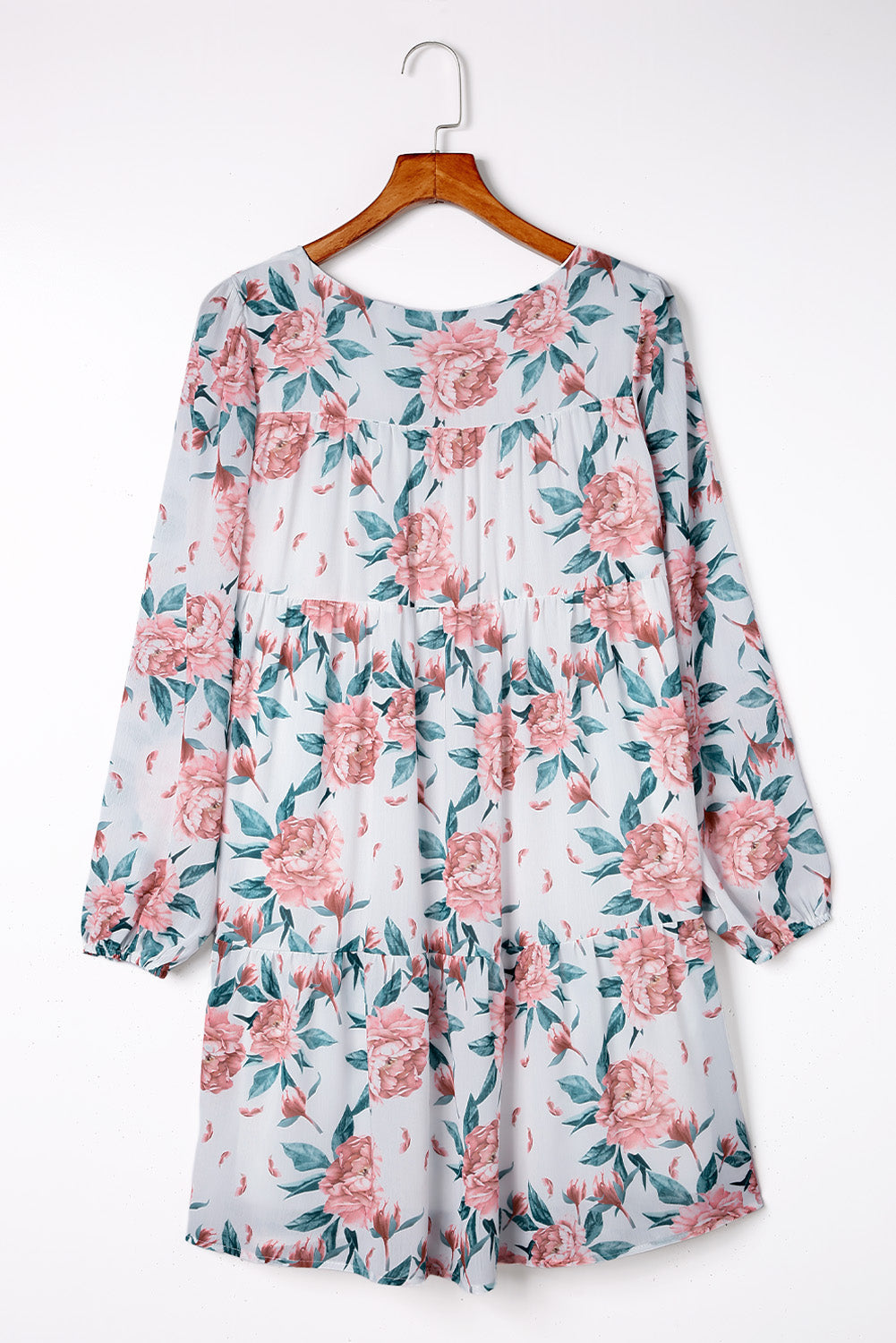 White Loose Bubble Sleeves Floral Print Dress