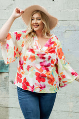 Multicolor Floral Print Cowl Neck Plus Size Blouse