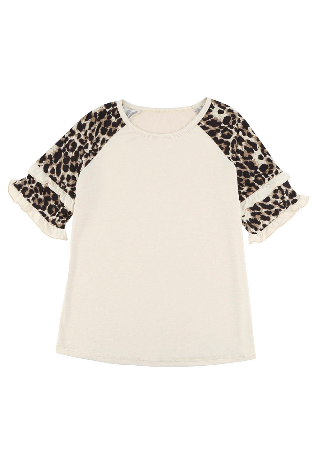 Black Ruffled Leopard Sleeve Patchwork Top