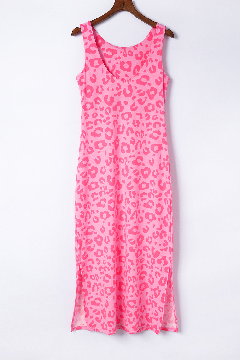 Pink Leopard Print Floral Lace Patch V Neck Tank Top