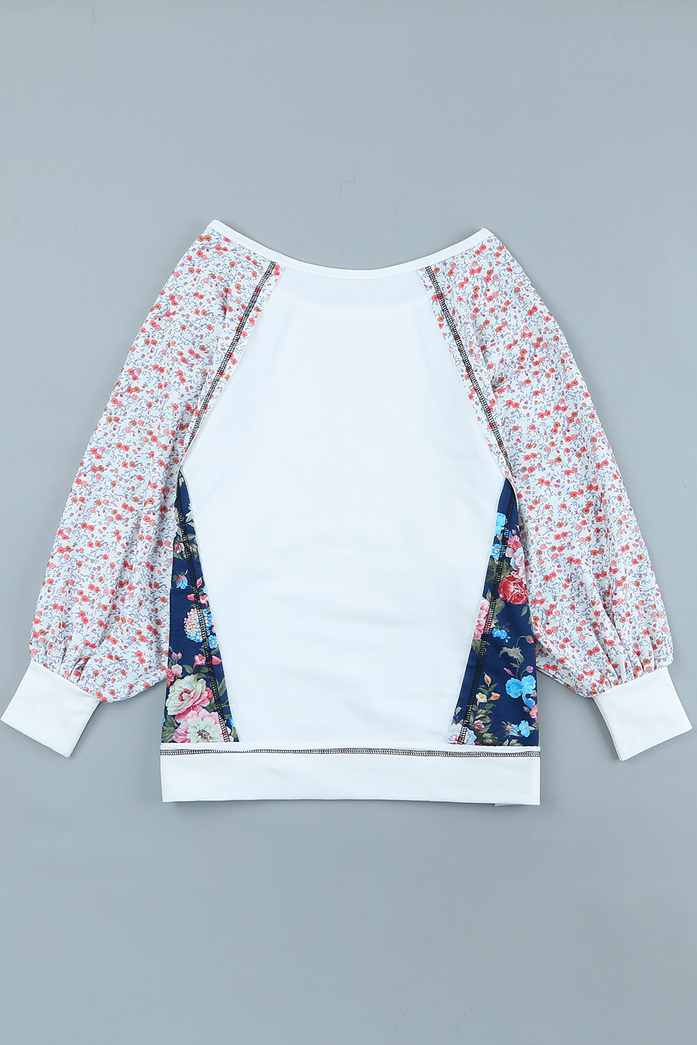 Multicolor Floral Print Patchwork Long Sleeve Top