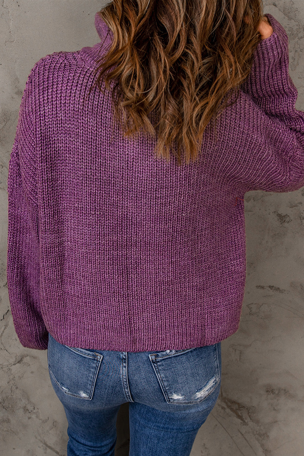 Red Zipped Turtleneck Drop Shoulder Knit Sweater