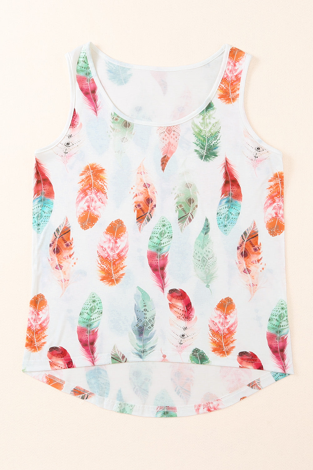 White Aztec Feather Tank Top