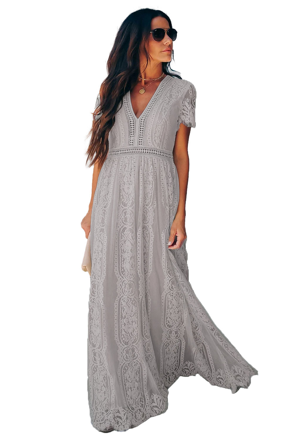 White Blue Fill Your Heart Lace Maxi Dress
