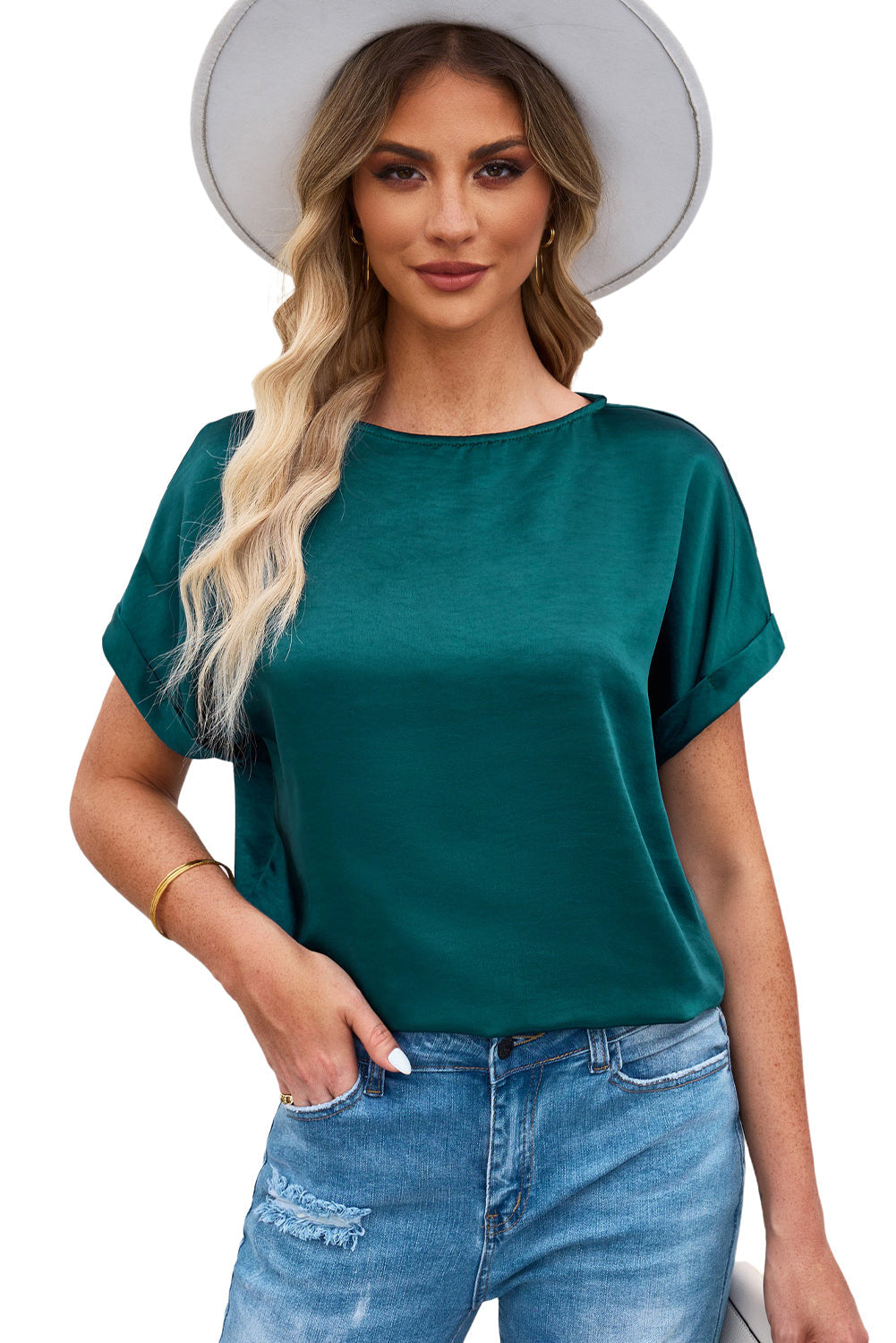 Green Solid Color Short Sleeve T Shirt