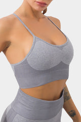 Gray Ribbed Trim Spaghetti Strap Sports Bra