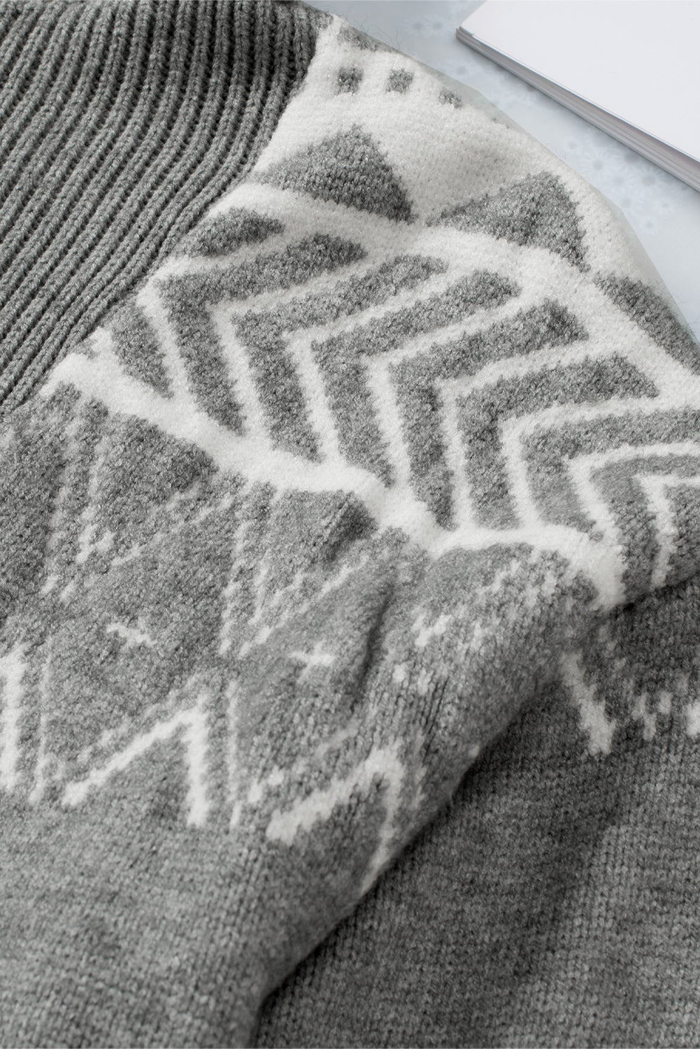 Blue Geometry Knit Quarter Zip Sweater