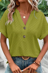 Black Eyelet Button-Accent Notch Neck Top