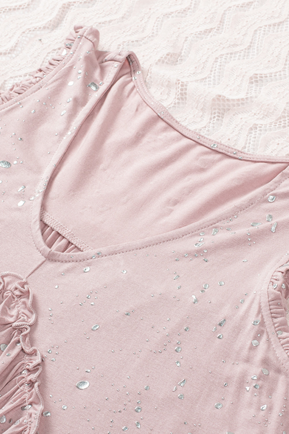 Pink Foil Splatter Drops Ruffled Flowy Tank