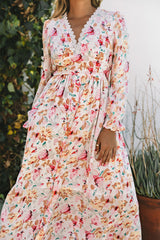 Pink Lace Patchwork Cut Out Back Floral Maxi Dress