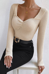 Apricot Square Neck Ruched Textured Knit Top