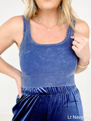 Washed Ribbed Square Neck Cropped Tank Top