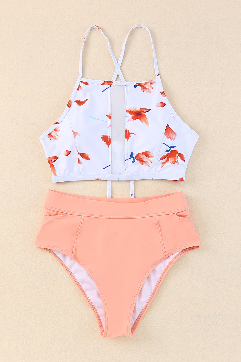 Pink Floral Printed Tank High Waist Bikini Set