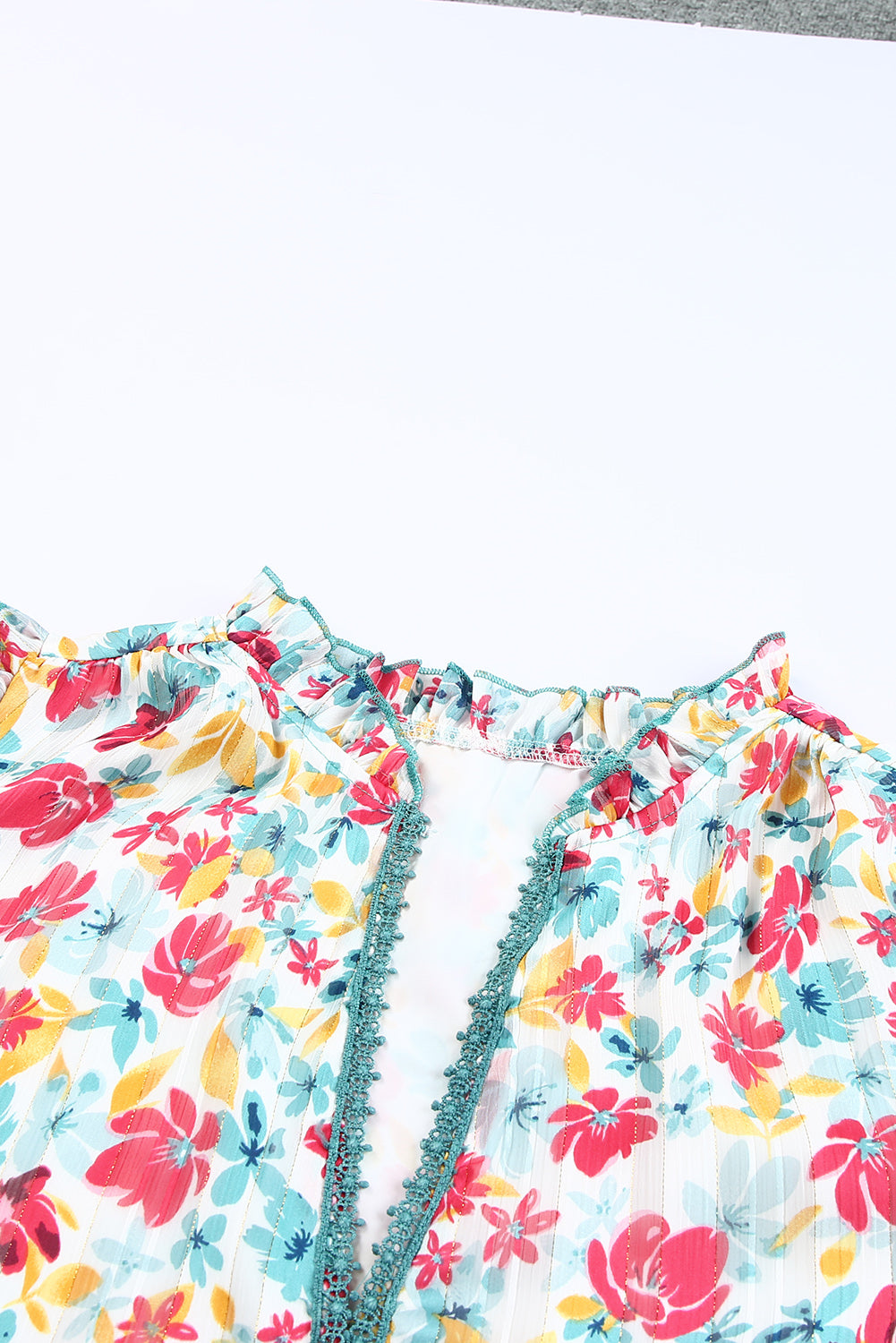 Green Ruffled Lace V Neck Floral Dress