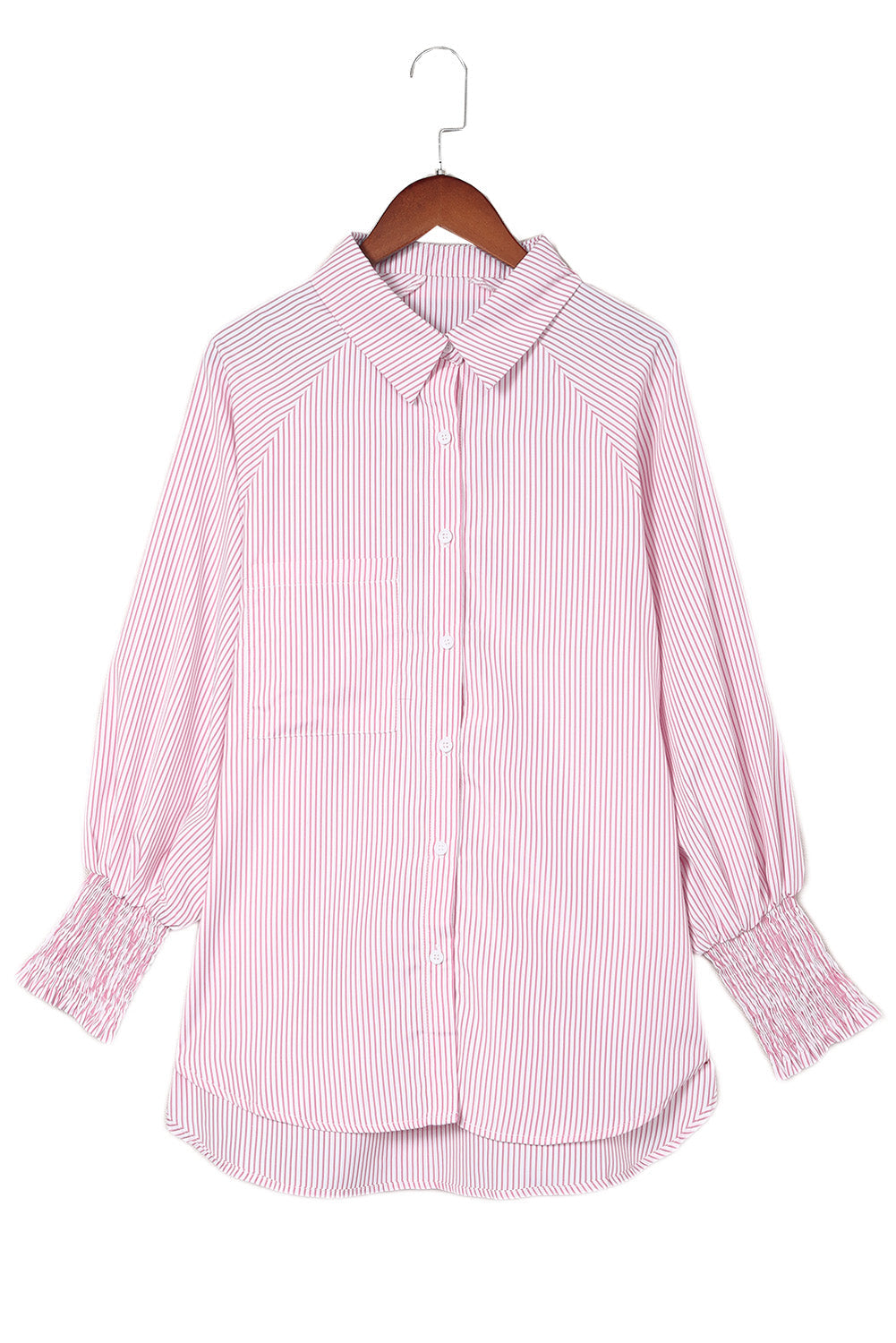 Smocked Cuffed Striped Boyfriend Shirt with Pocket