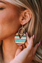 Multicolor Boho Striped Print Wood Drop Earrings