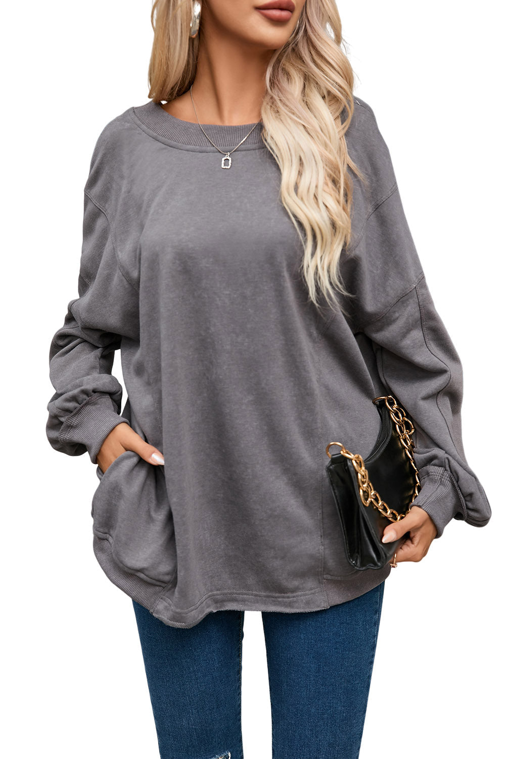 Khaki Exposed Seam Twist Open Back Oversized Sweatshirt