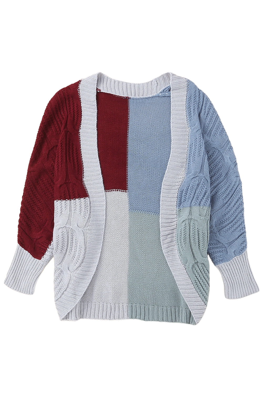 Brown Color Block Loose Open Front Knitted Cardigan