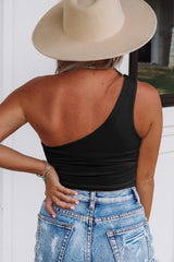 Black One Shoulder Side Tie Sleeveless Crop Top