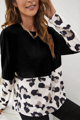 Black Leopard Color Block Long Sleeve Top