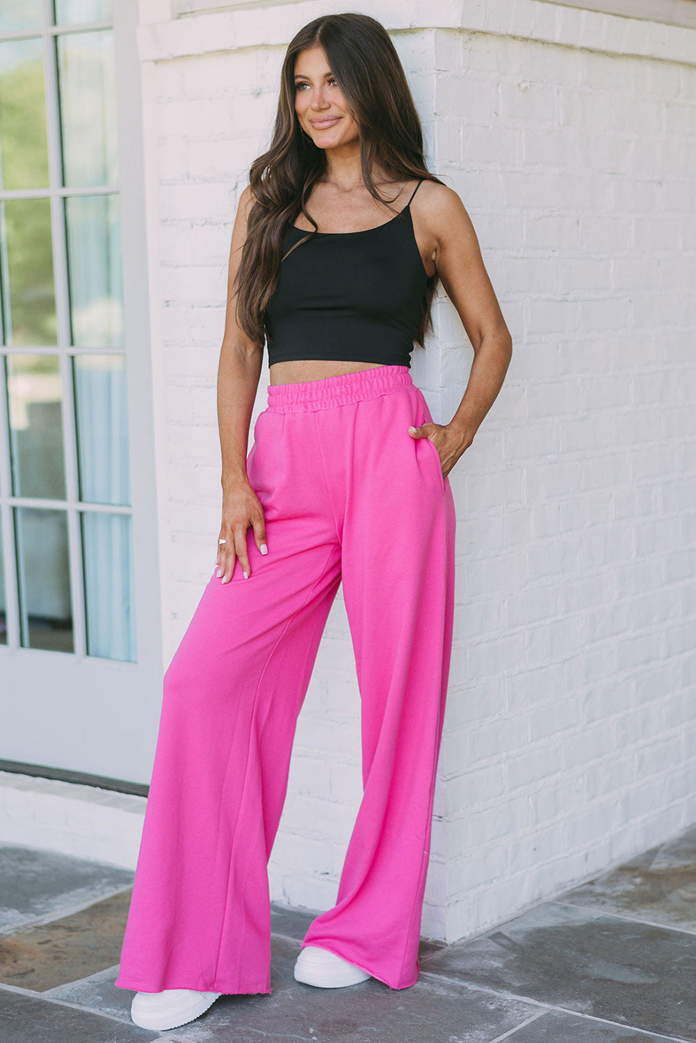 Rose Elastic Waist Pocketed Wide Leg Pants