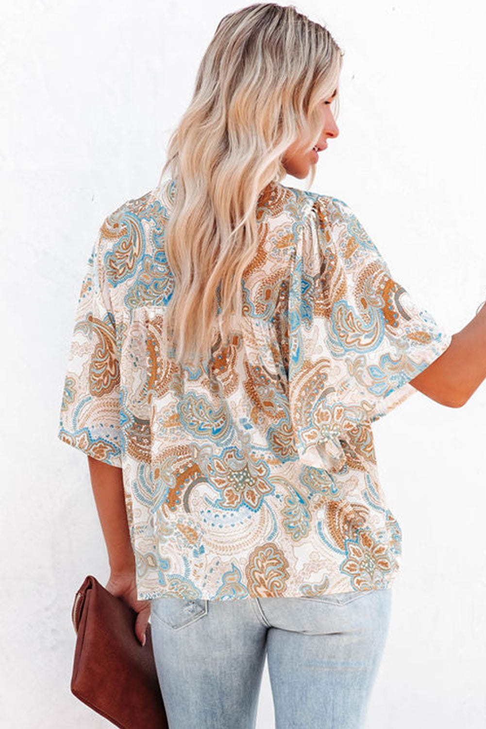 Multicolor Paisley Print Wide Sleeves Loose Blouse