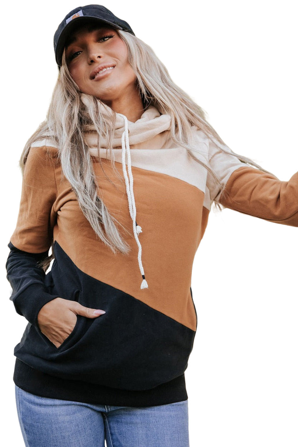 Khaki Colorblock Pocketed Hoodie