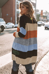 Multicolor Colorblock Pocketed Open Front Cardigan