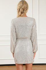 Apricot Sequin Bubble Sleeve Open Front Top