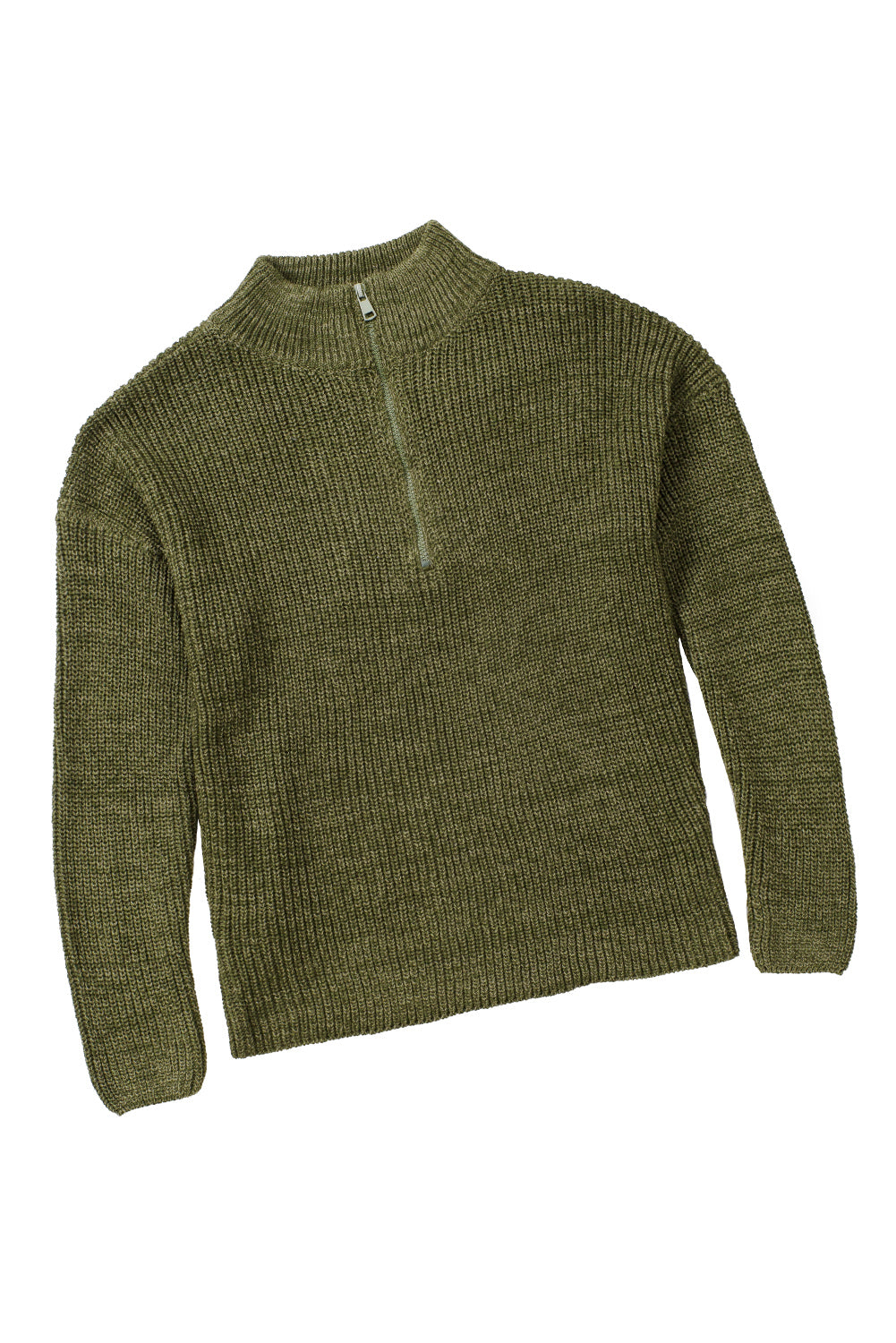 Red Zipped Turtleneck Drop Shoulder Knit Sweater