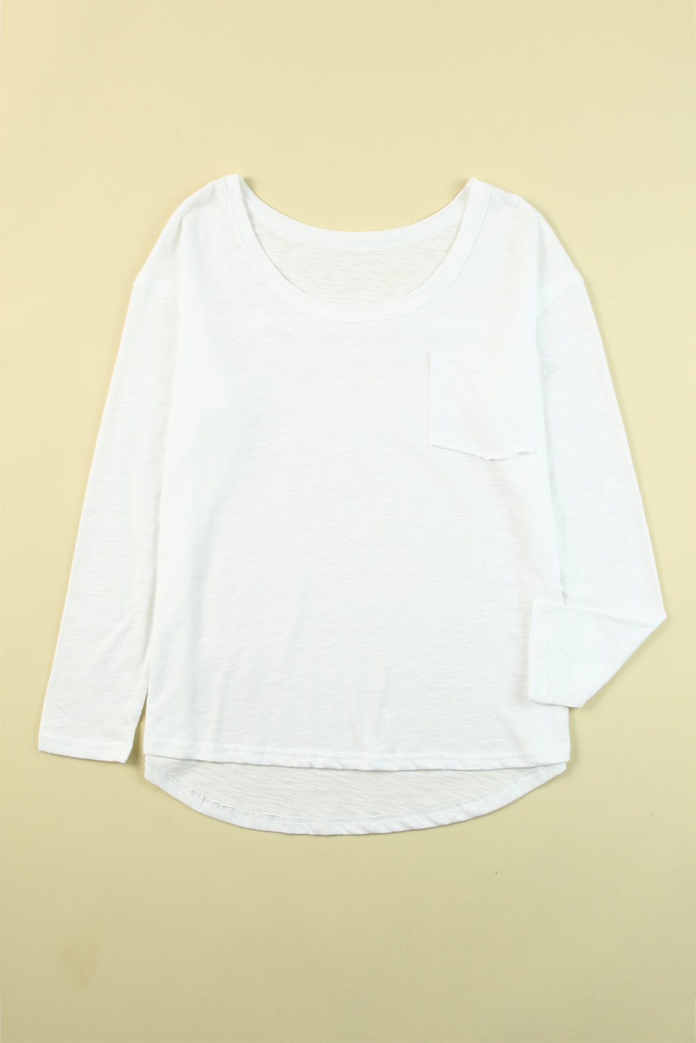 White Plain Basic Long Sleeve Tee with Pocket