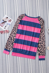 Rose Leopard Striped Patchwork Long Sleeve Top