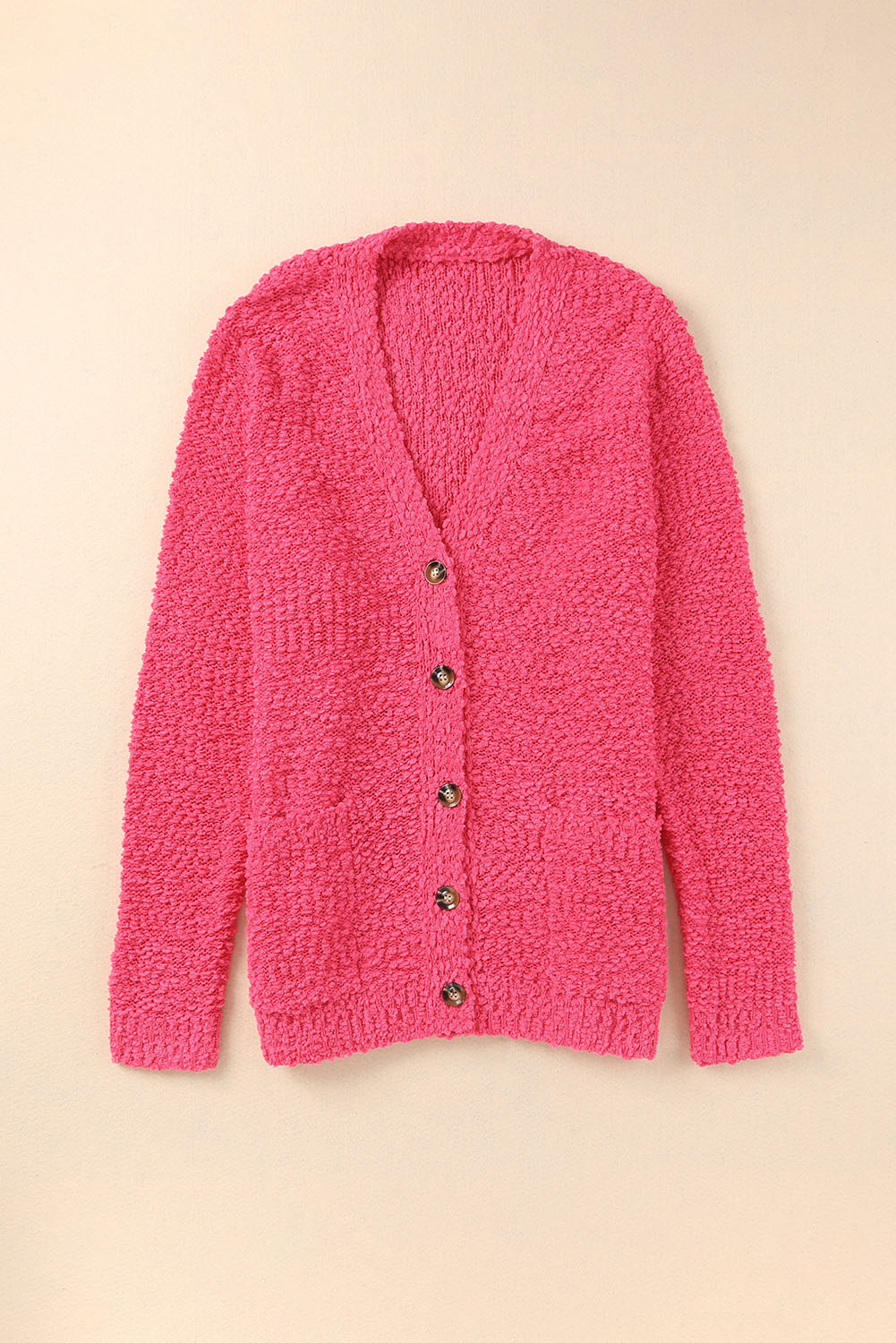 Red Plus Size Popcorn Buttons Cardigan