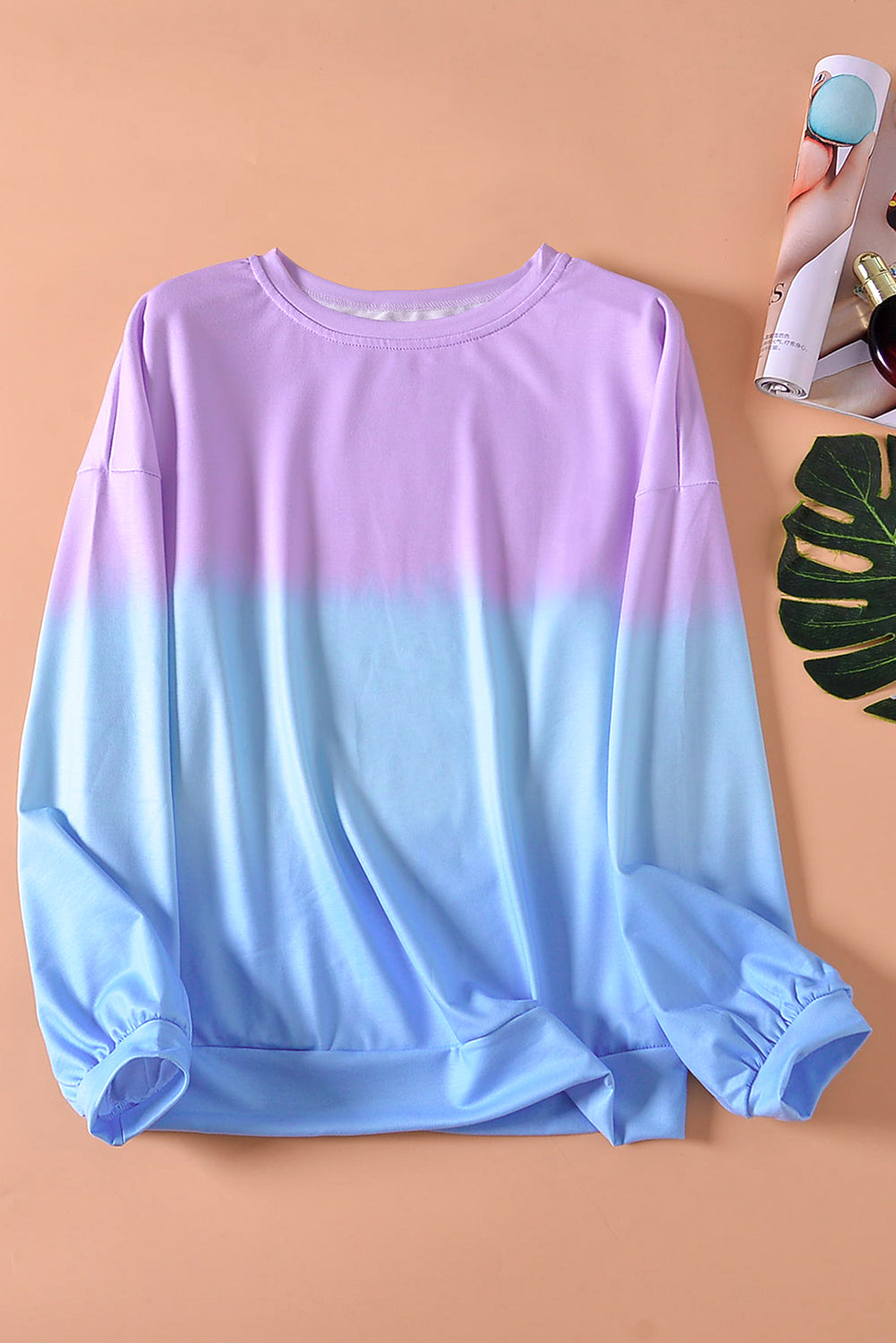 Blue Color Block Tie Dye Pullover Sweatshirt
