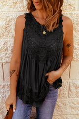 Black Lace Detail Buttons Back Sleeveless Top