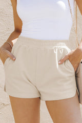 Apricot Tweed Wide Elastic Band High Waist Shorts