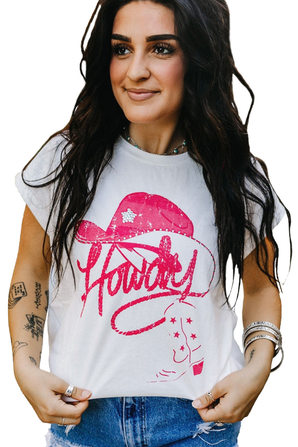 White Rhinestone Howdy Graphic Tee