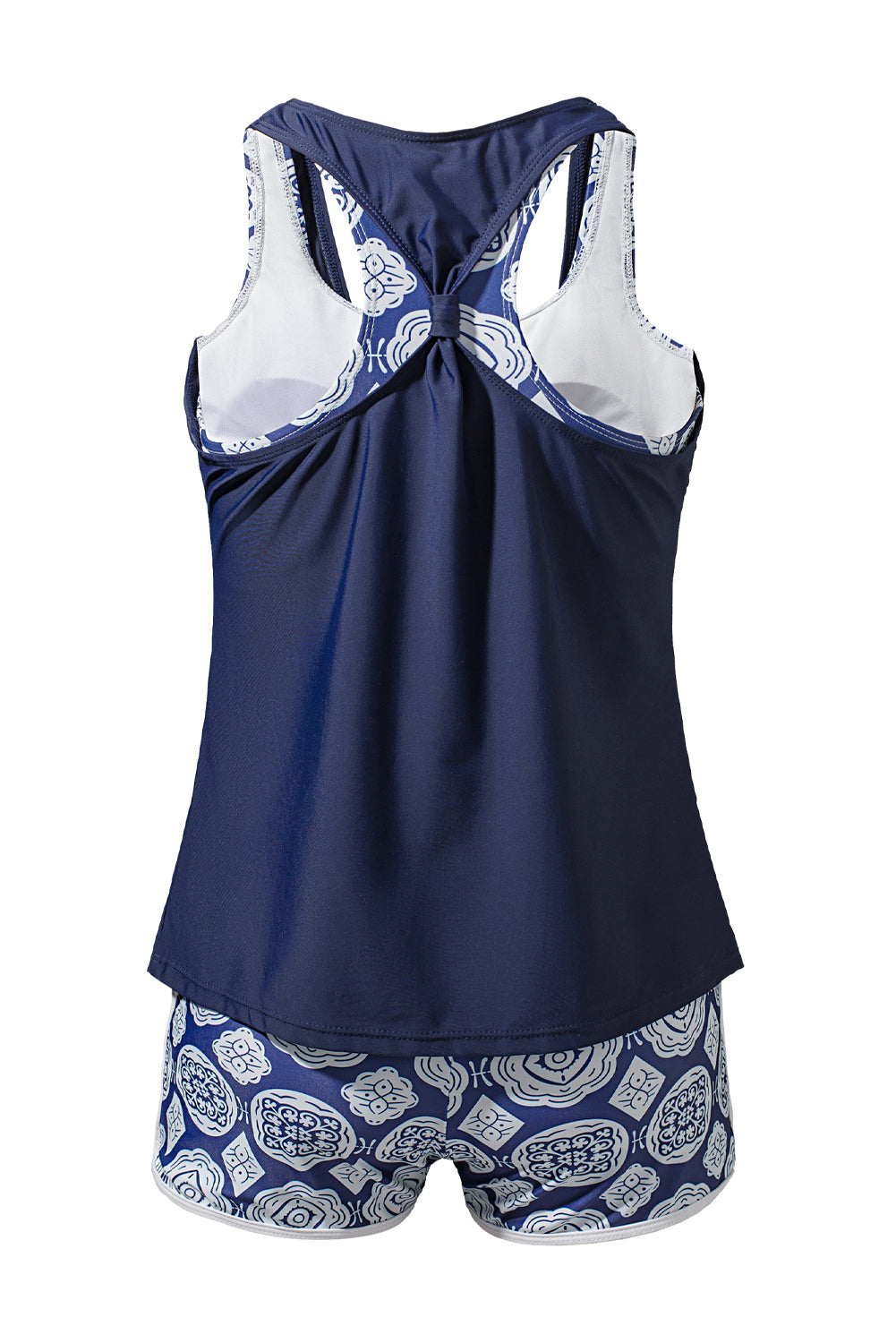 Blue 3pcs Printed Sporty Racerback Tankini Swimsuit