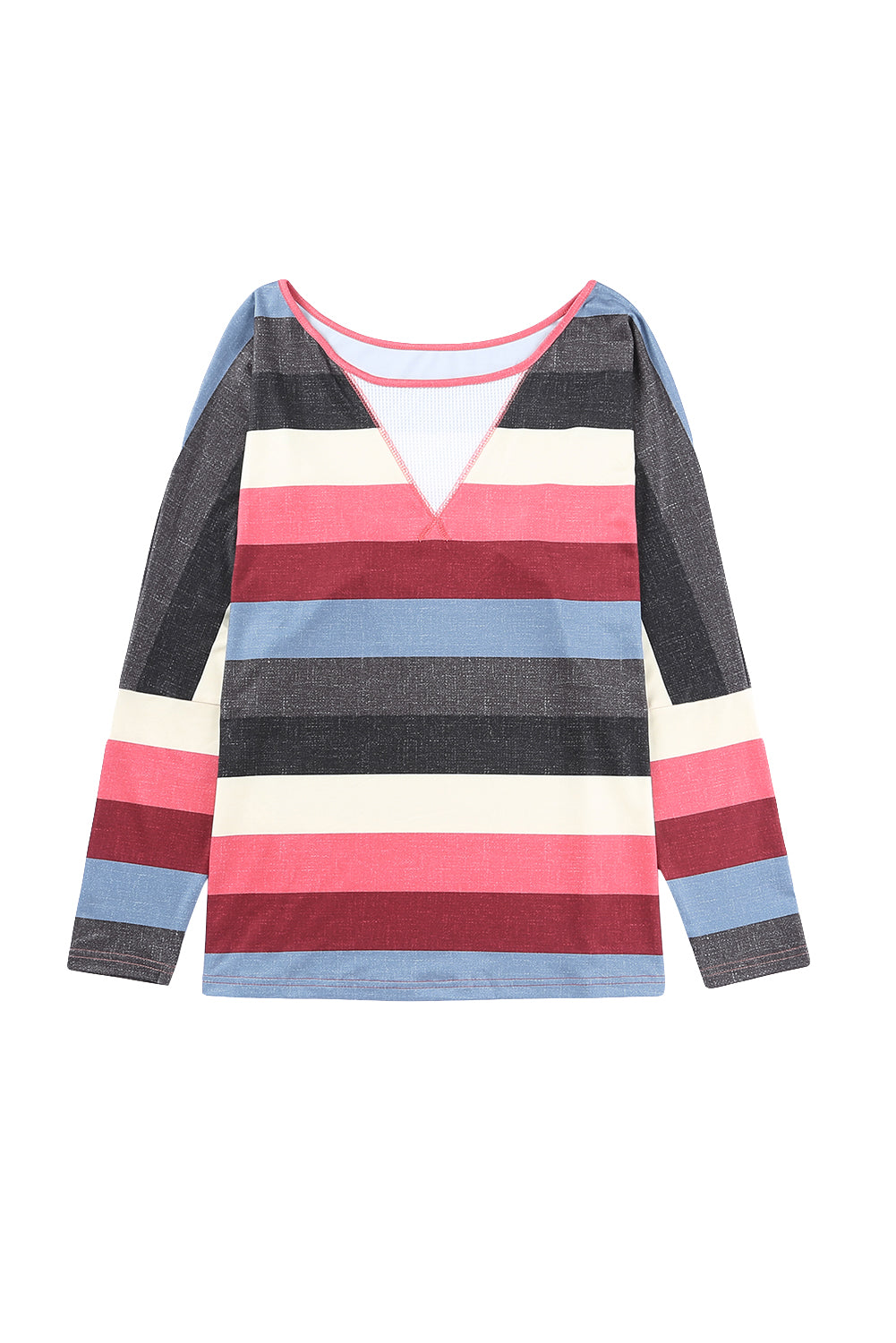 Multicolor Striped Mesh Splicing Round Neck Long Sleeve Top