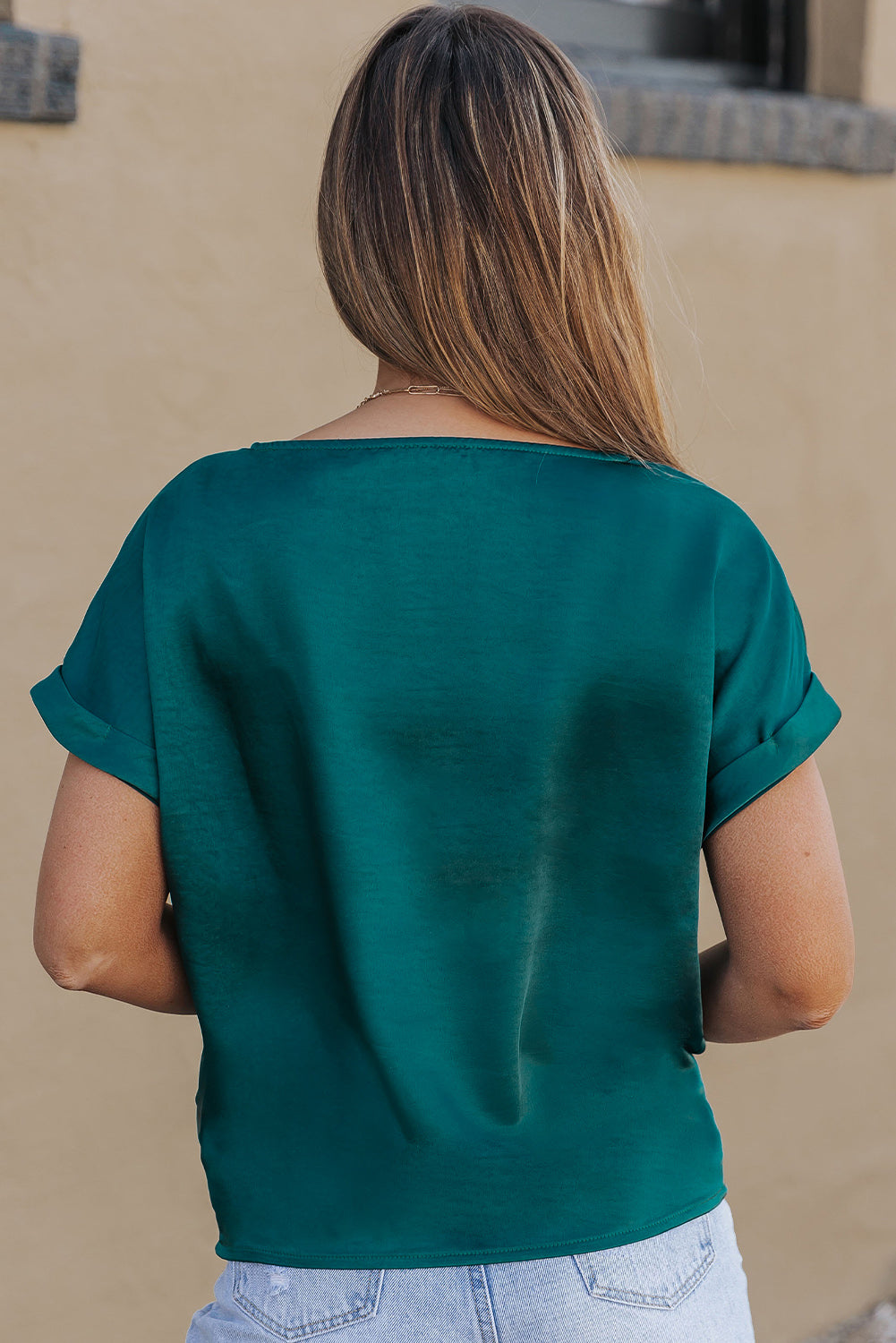 Green Solid Color Short Sleeve T Shirt